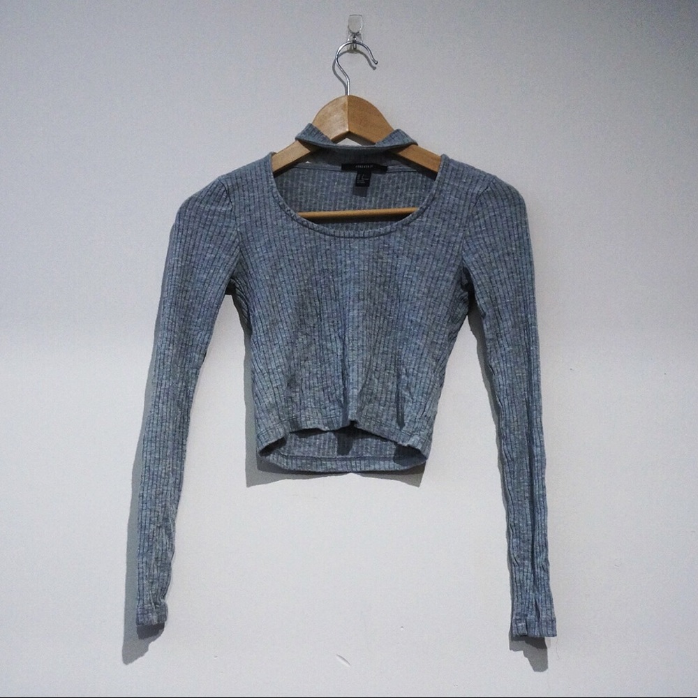 Long Sleeve Crop Top with Choker